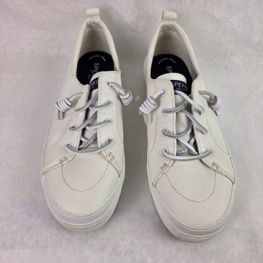 Sperry Crest Vibe Platform Womens 8.5 Sneakers White Leather Nautical‎ Preppy